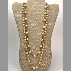 Vintage Bone Rose Boho Necklace Set (2) – Hand-Carved Cabbage Roses, Silk Strand